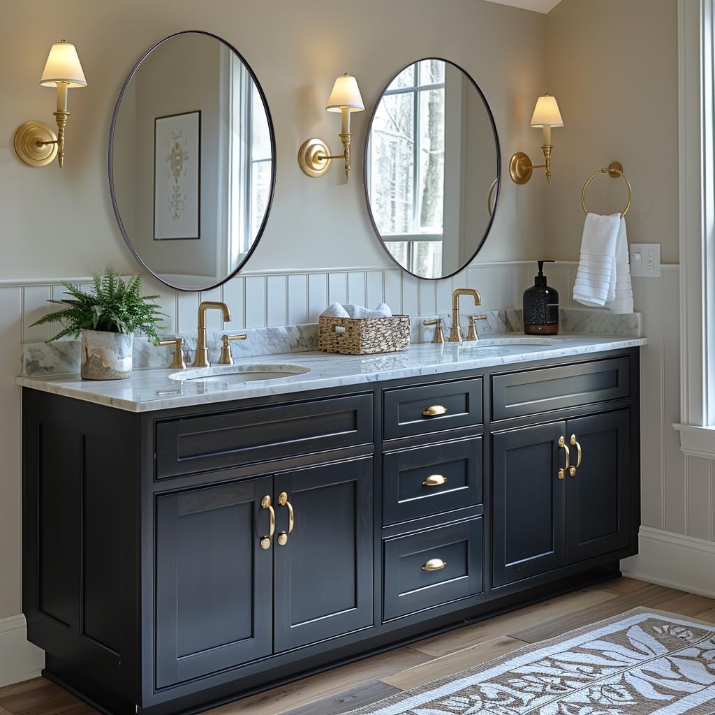 ANDY STAR Black Oval Mirror, 22x30 Oval Black Bathroom Mirror, Oval Vanity Mirror Matte Black Oval Mirrors for Bathroom Stainless Steel Metal Frame Pill Mirror Wall Mount Horizontal or Vertical