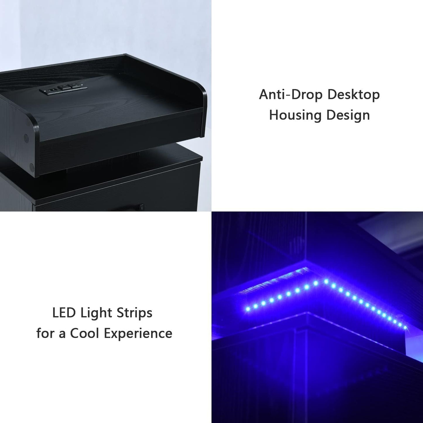 Nightstand with Charging Station, Night Stand with LED Lights, Modern Led End Table, Nightstands Set of 2, Night Stand with 2 Drawers, Bed Side Table with Storage for Living Room, Bedroom (2, Black)