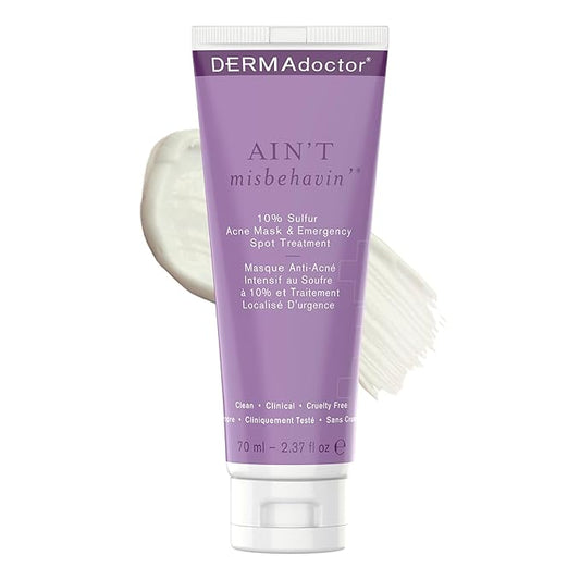 DERMAdoctor Sulfur Acne Treatment - Clay Mask & Acne Spot Treatment | Face Mask Blackhead Remover - Bentonite Clay Detox | Non-Irritating Non-Drying Calming & Soothing with Natural Exfoliants - 2.3 Oz