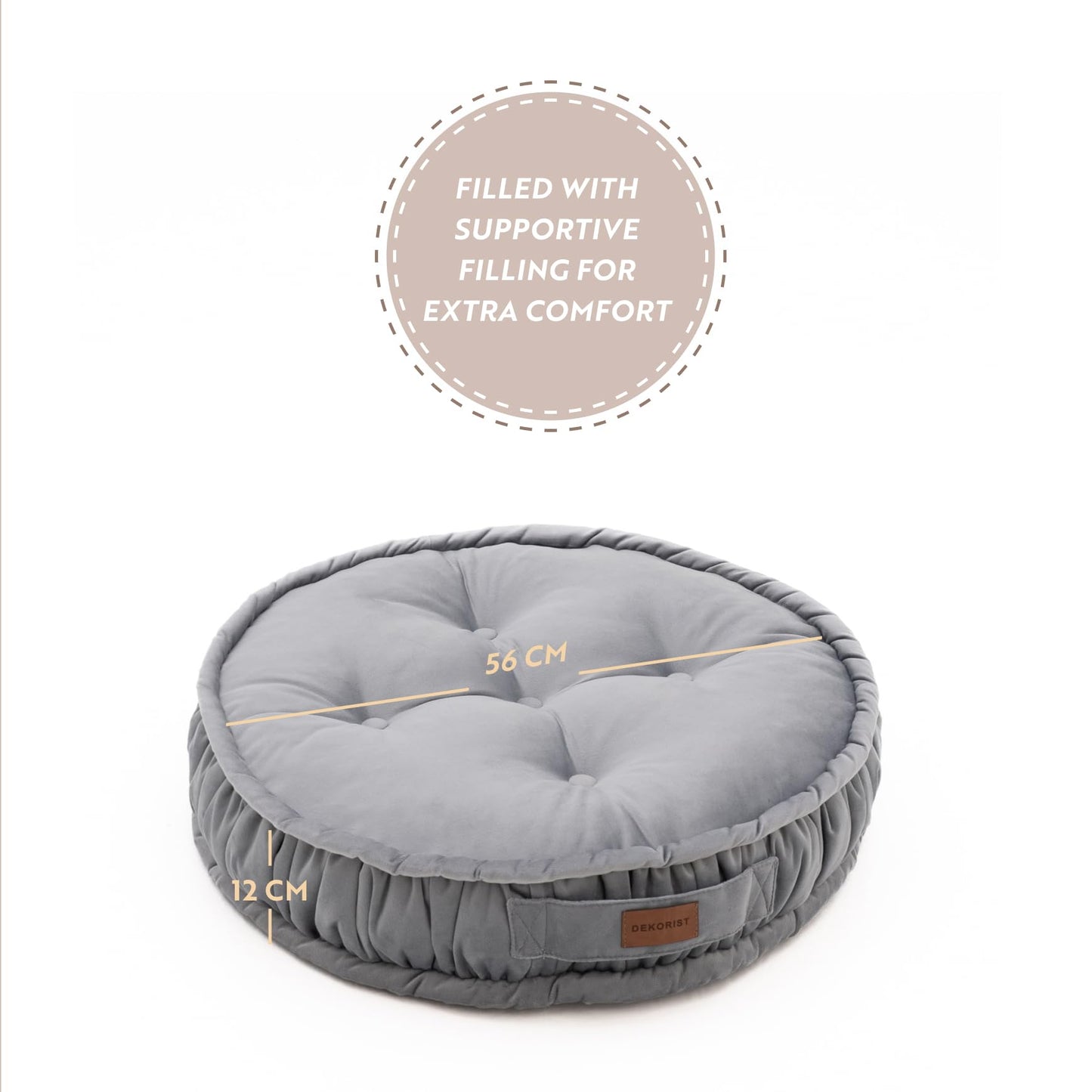 Dekorist Round Floor Cushion, Floor Pillow Thick Floor Seating, Comfortable Supportive, Quilted Soft Booster Seat Pad for Yoga Meditation, Yoga Cushion, 56 cm 22 inch, Ibiza, Light Grey