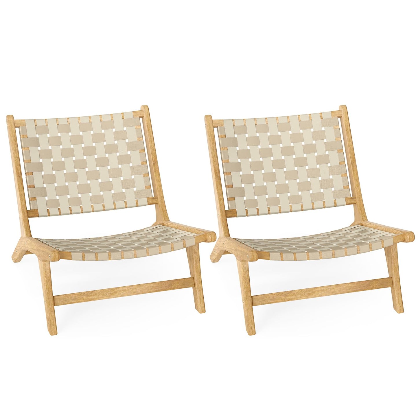 Tangkula Teak Wood Patio Dining Chair, Outdoor Wooden Mid-Century Accent Armless Chair w/Webbing Seat & Backrest, for Living Room, Balcony, Porch, Backyard, Lawn, Poolside, Garden, Deck (Natrual,2)