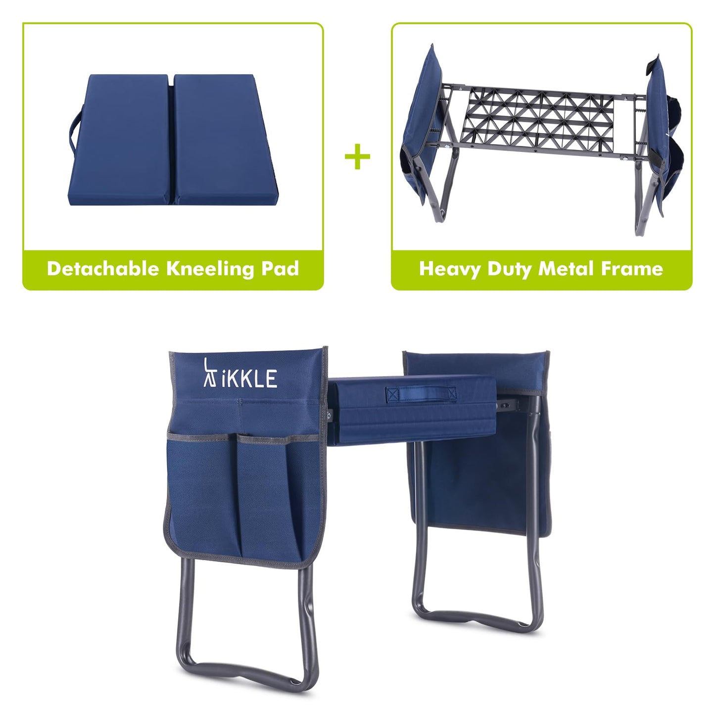 ikkle Heavy Duty Garden Kneeler Seat and Gardening Stool - Thicker Wider Soft Detachable Kneeling Pad - Gift for Women Men Christmas (Holds 330lbs/150kg)
