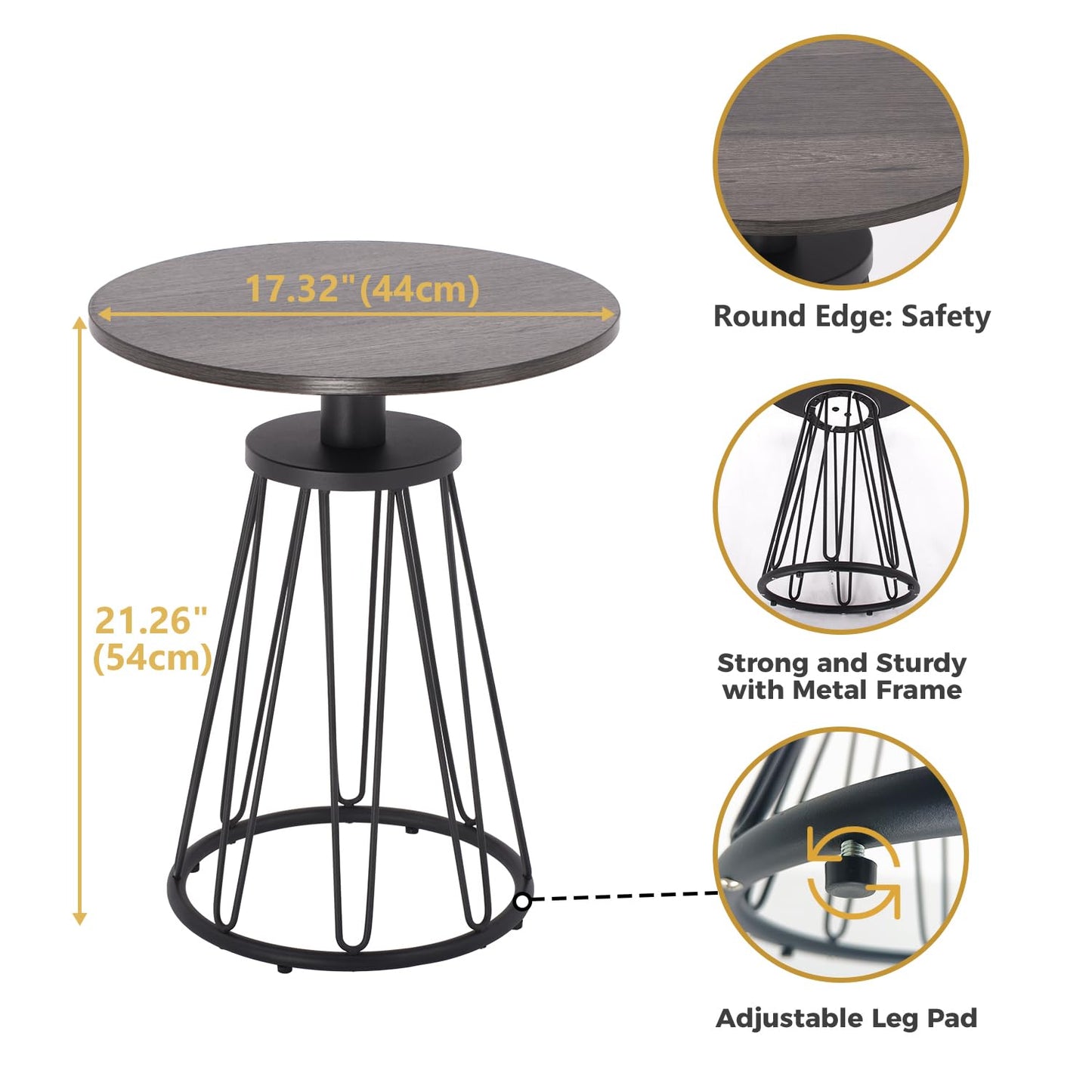 Ao Lei Round End Table Set of 2, Small Side Table for Living Room, Bedroom, Modern Side Tables for Small Spaces, Sofa Couch Table, Accent Coffee Table with Metal Frame Legs, Easy Assembly(Grey)