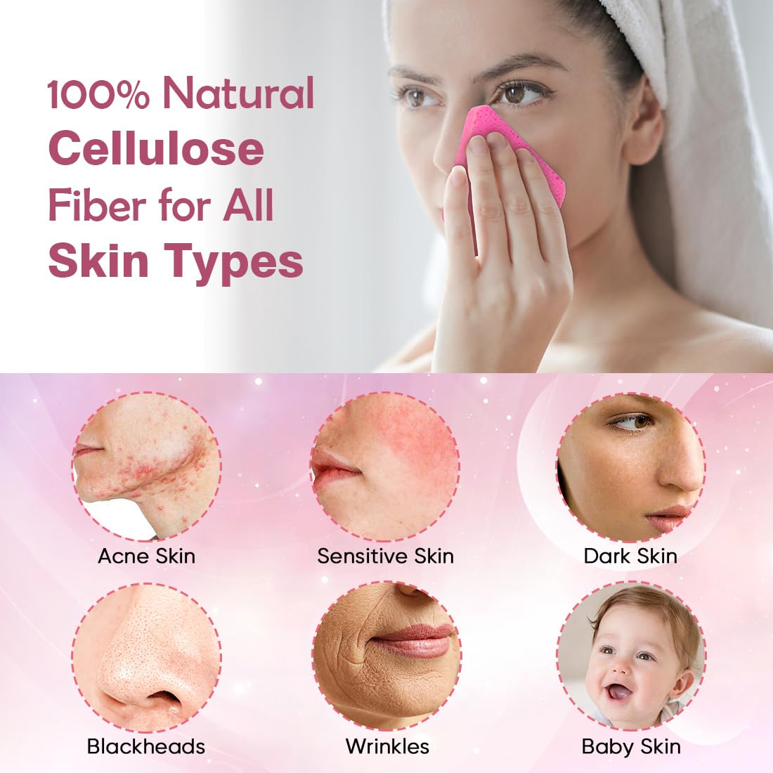 AIDEA 48Count Compressed Facial Sponges Pink, Disposable Face Sponges, 100% Natural Cellulose Cosmetic Spa Sponges for Facial Cleansing, Exfoliating, Makeup Remover Pads, Travel Essentials