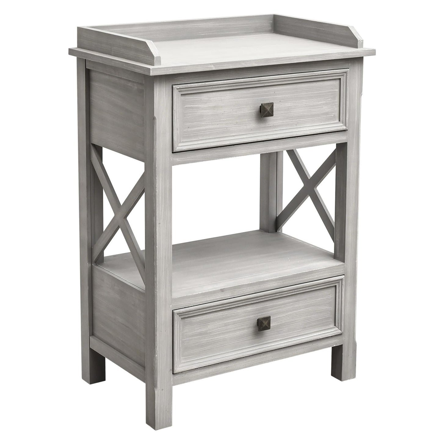 Light Gray Wooden Side Table. with 2 Drawers and an Open Shelf, USB Charging Ports Included. Ideal for Living Rooms by Sofas Or Bedrooms Near Beds for Storage and Convenience (Gray)