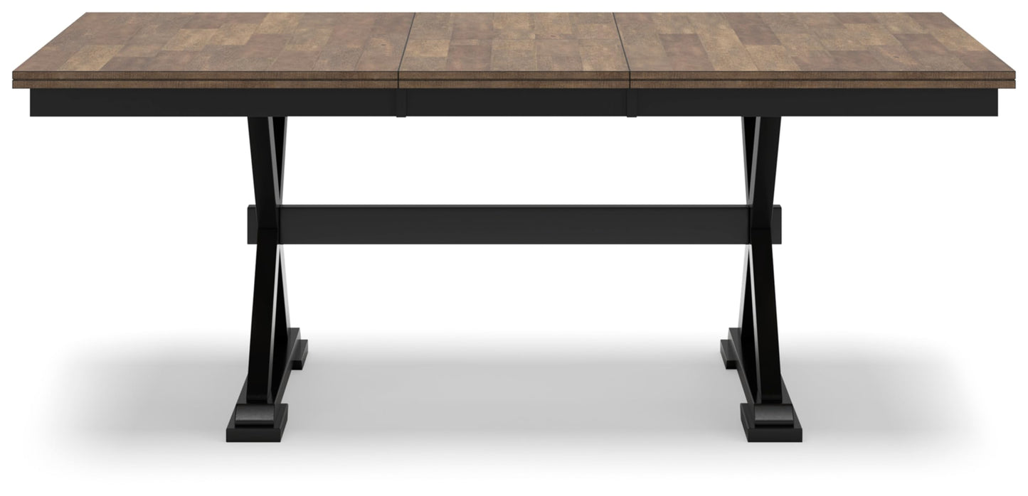 Signature Design by Ashley Wildenauer Farmhouse Dining Extension Table with Self-Storing Butterfly Leaf for 6-8 People, Black & Dark Brown