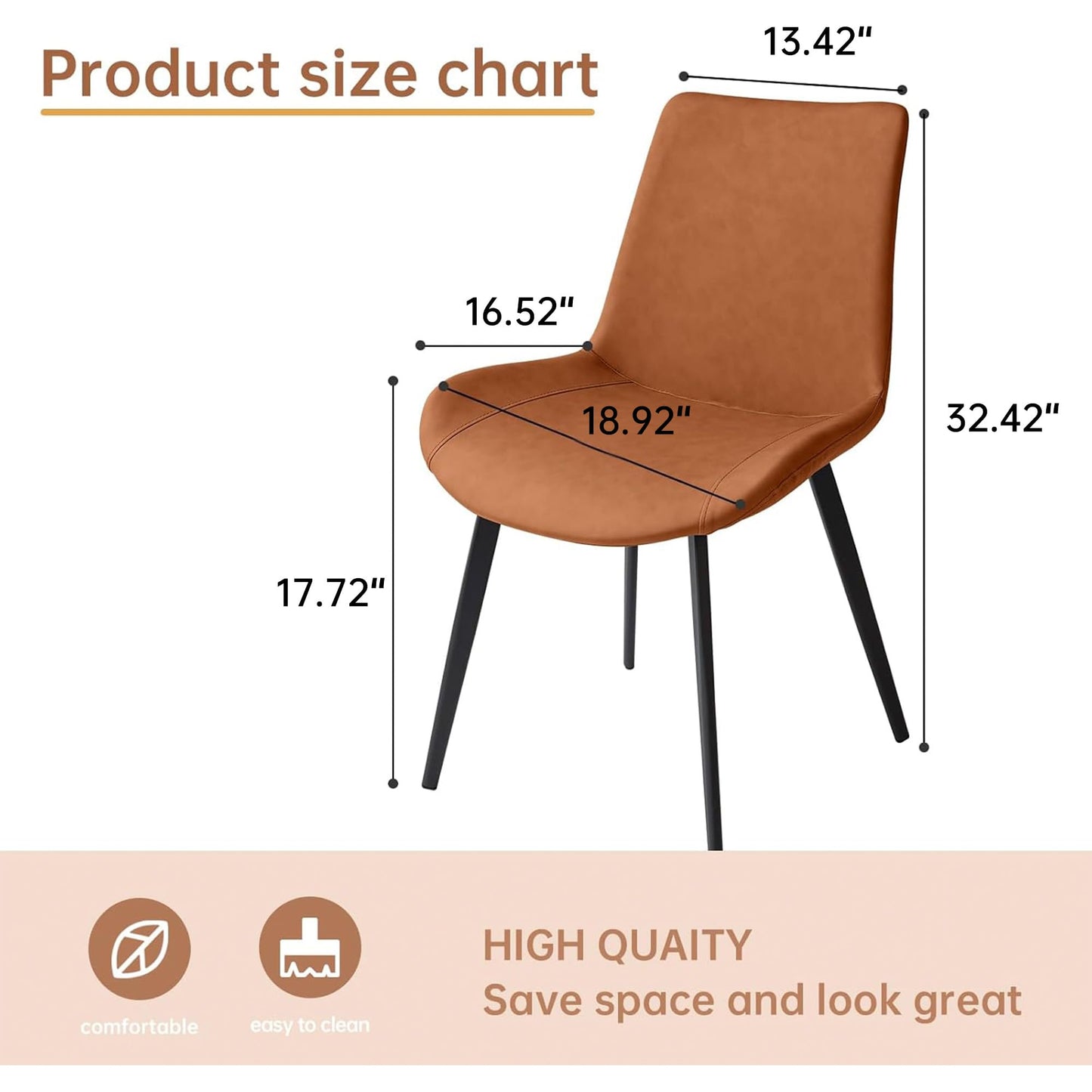 HIPIHOM Dining Chairs Set of 2, Modern Kitchen & Dining Room Chairs, Upholstered Faux Leather Cushion Seat and Sturdy Metal Legs (2 Brown Chairs)