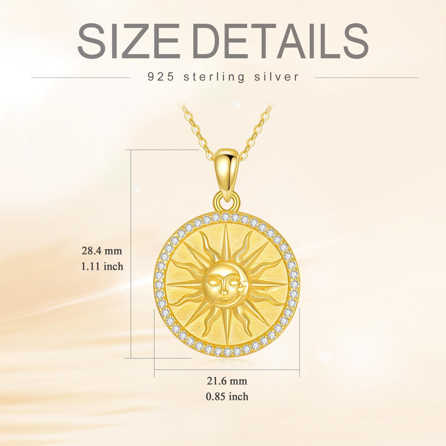 KQF Sun Coin Necklace for Women 925 Sterling Silver Sun and Moon Gold Coin Pendant Celestial Jewelry Gift (sun and moon)