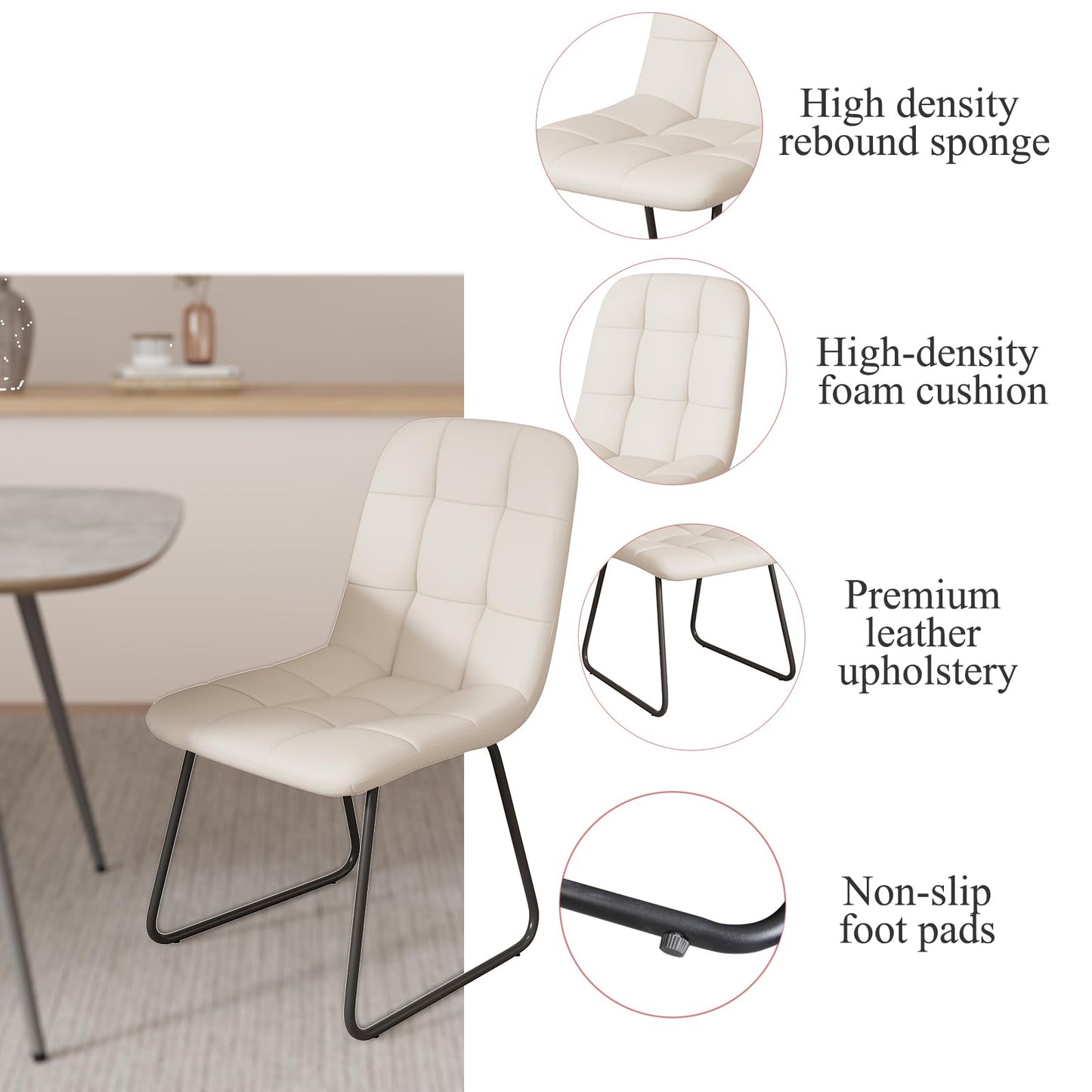 HIPIHOM 47.2'' Dining Table Set for 4,Modern Wood Dining Table,Leather Dining Chairs 4,Table and Chairs Set of 4,Ideal for Kitchen Dining Room (Walnut Color Table + 4 U-Shaped White Chairs, 47.2")