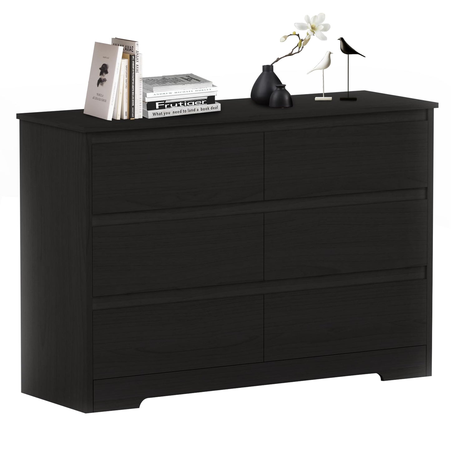 IBXFO Black 6 Drawer Dresser for Bedroom, Wide Modern Chest of Drawers No Handles, Wood Storage Cabinet for Living Room, Hallway, Entryway