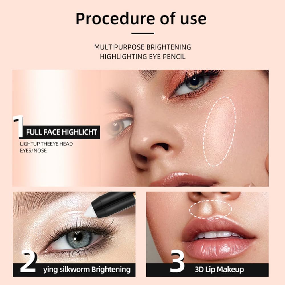 2Pcs Monochrome Cream Shimmer Glitter Eyeshadow Pencil Stick for Women, Eye Shadow Eyeliner Pencil Sticks Makeup, sombras para ojos, Waterproof, Vegan & Cruelty-Free, (03+05, 2Pcs)
