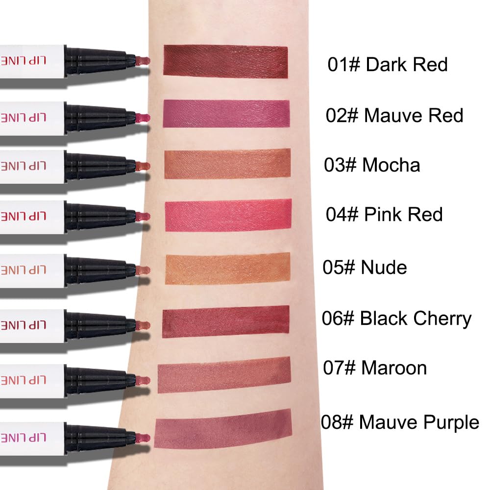 3Pcs Longwear Liquid Lip Liner Stain Pen Set Long Lasting Waterproof, Pink Ruby Red Warm Pink Matte Semi Permanent 24 Hour Lip Liner and Lipstick Combo, Color Stay Lipliner All Day Lip Stains peel off