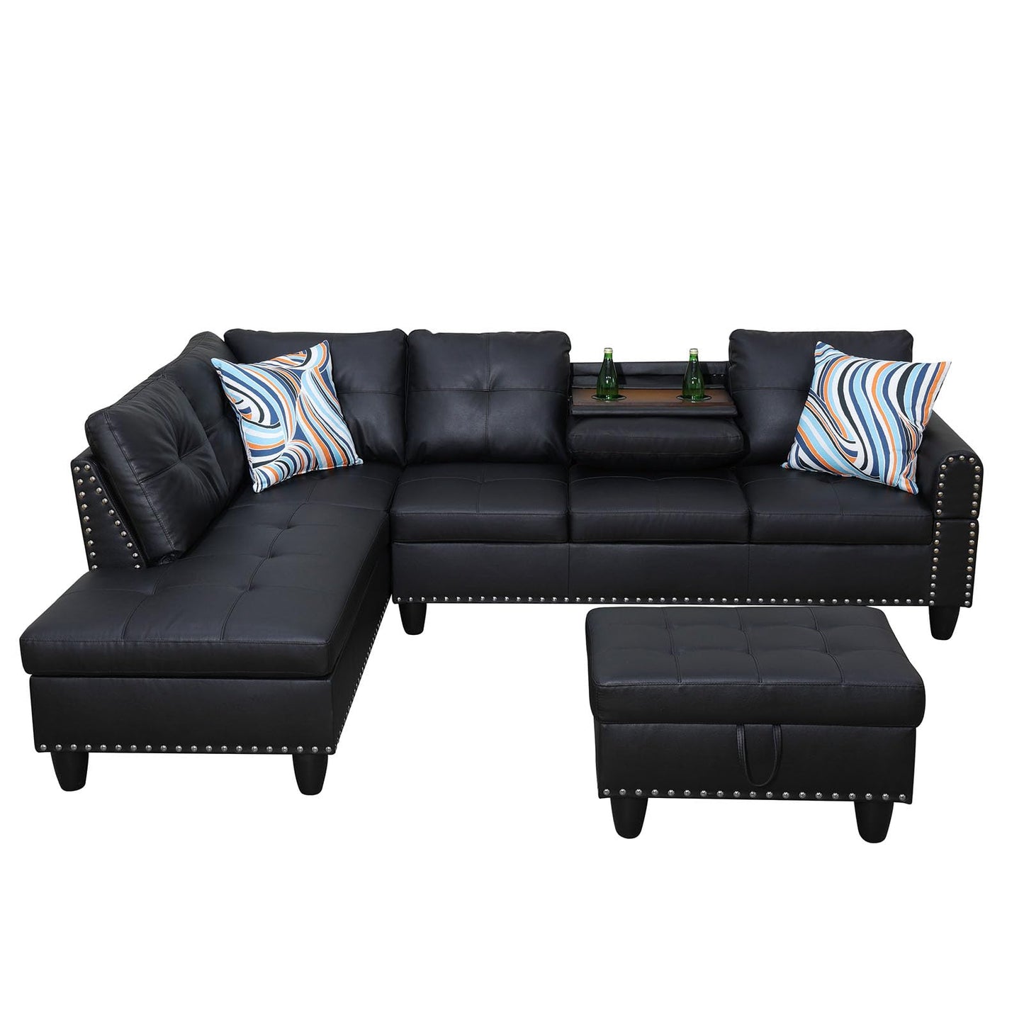 FONTOI L Shaped Sectional Couch with Cup Holders, 97" Sectional Sofa for Living Room Modular Couches with Otttoman for Bedroom, Apartments