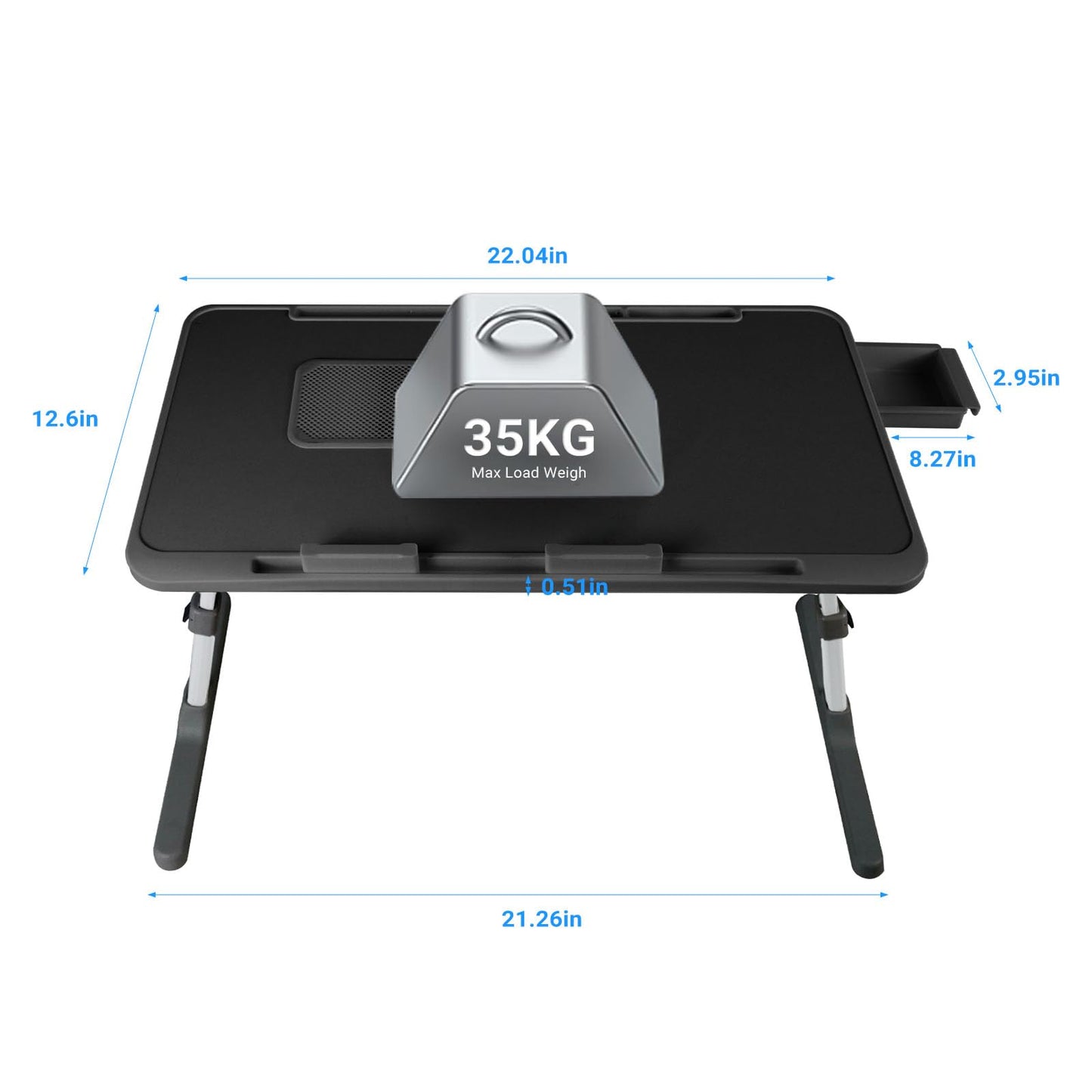 iXTRA Laptop Lap Desk with Cooling Fan - Adjustable with Light, USB, Storage Drawer - Folding Bed Desk,22.04"*12.59",Black