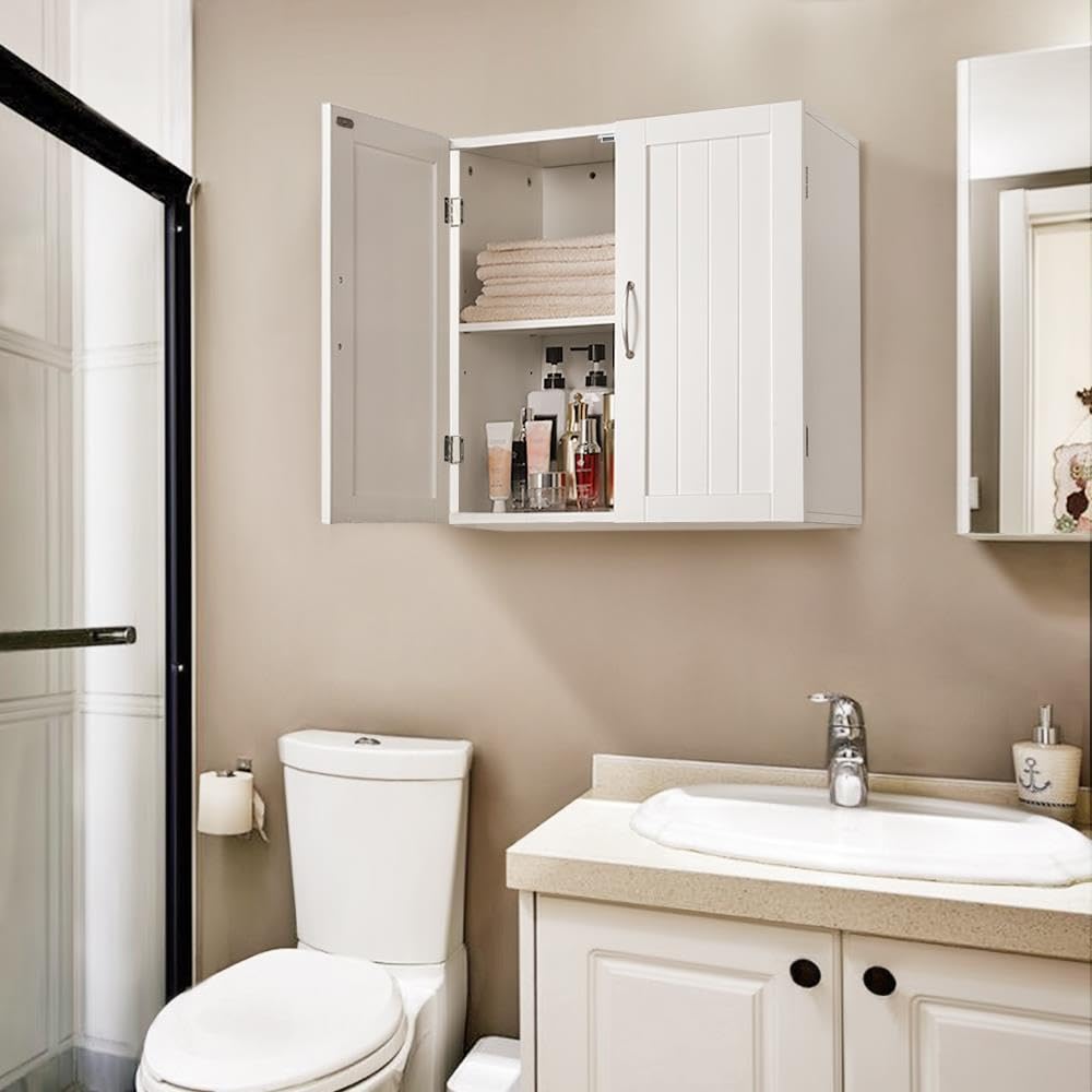 Yaheetech Bathroom Wall Cabinet, Kitchen Storage Cupboard Cabinet with 2 Doors, Wall Mount Storage Cabinet for Bathroom, Kitchen, Living Room, White