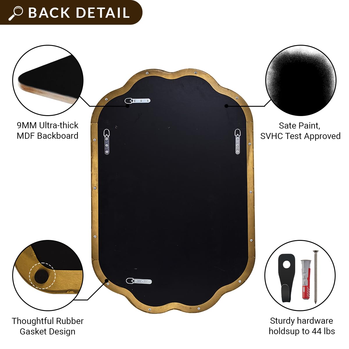ANDY STAR Scalloped Bathroom Mirror, 24x36 Inch Brushed Gold Vanity Mirror in Stainless Steel Metal Frame, Unique Oval Mirror with Modern Curved Edge Design, Ideal for Bathroom, Bedroom, Entryway