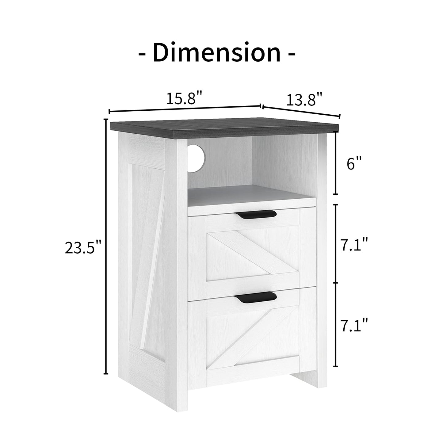 AURINEST Farmhouse Night Stand Set of 2, Bed Side Table with 2 Drawers and Storage Shelf, Rustic White End Table for Bedroom, Living, Entryway, Office, Dorm, Small Spaces, White