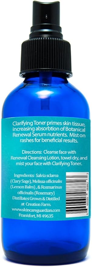 Clarifying Toner- 4 oz Cobalt Glass- Clarificar Secreto Toner de Hidrosol de guardián de Cuidado de la Piel