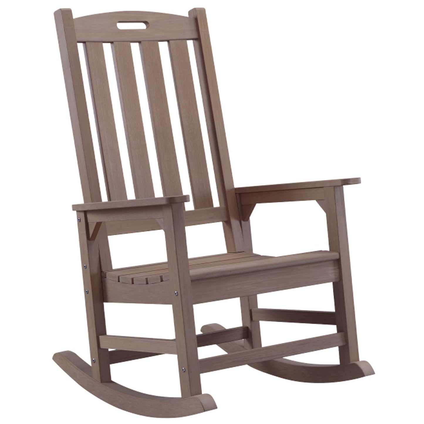 Psilvam Oversized Outdoor Rocking Chair, with 21" Wide Seat and 32" Tall Backrest, Pre-Assembled with Most Components for Effortless Installation (Brown)