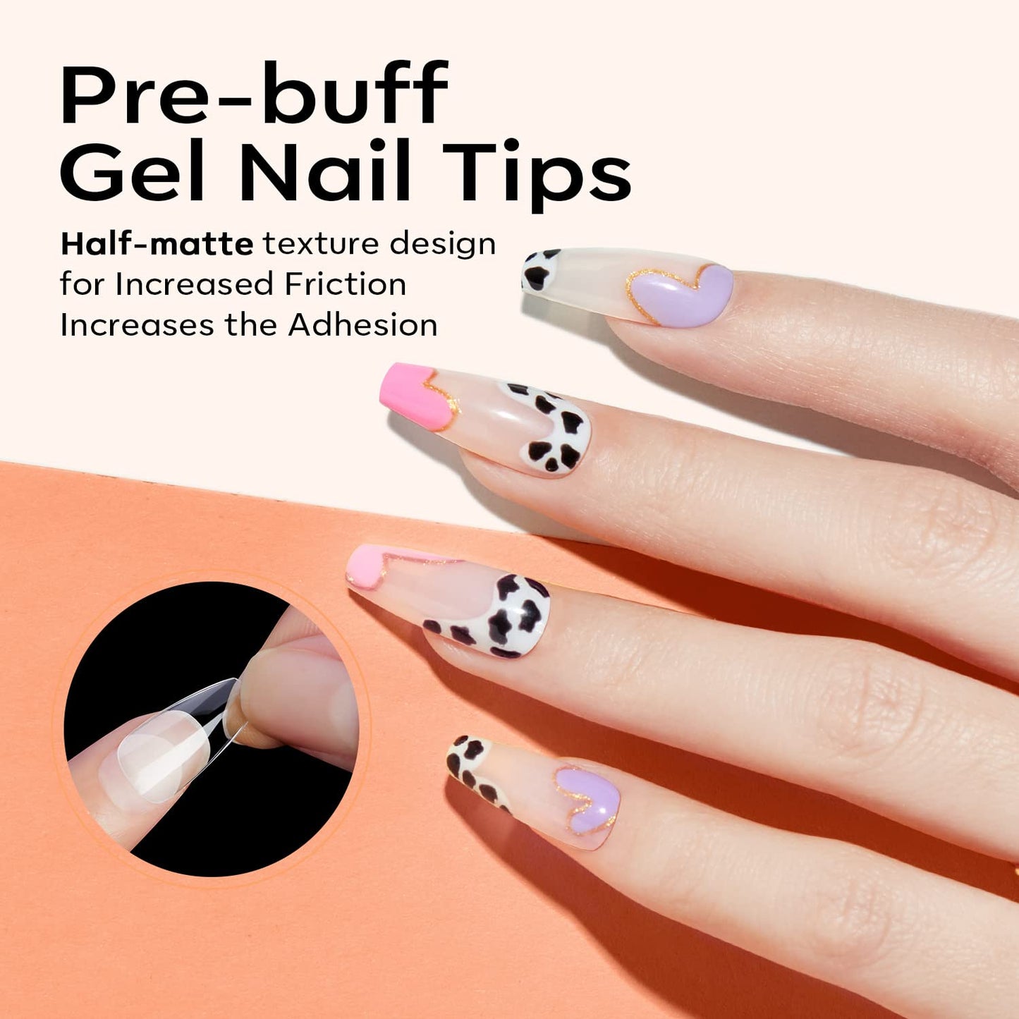 Modelones Short Coffin Nail Tips - 500Pcs Fake Nails Gel Tips Half Matte Full Cover No Filed Stronger Press on for Manicure Extension Art DIY Salon 10 Sizes