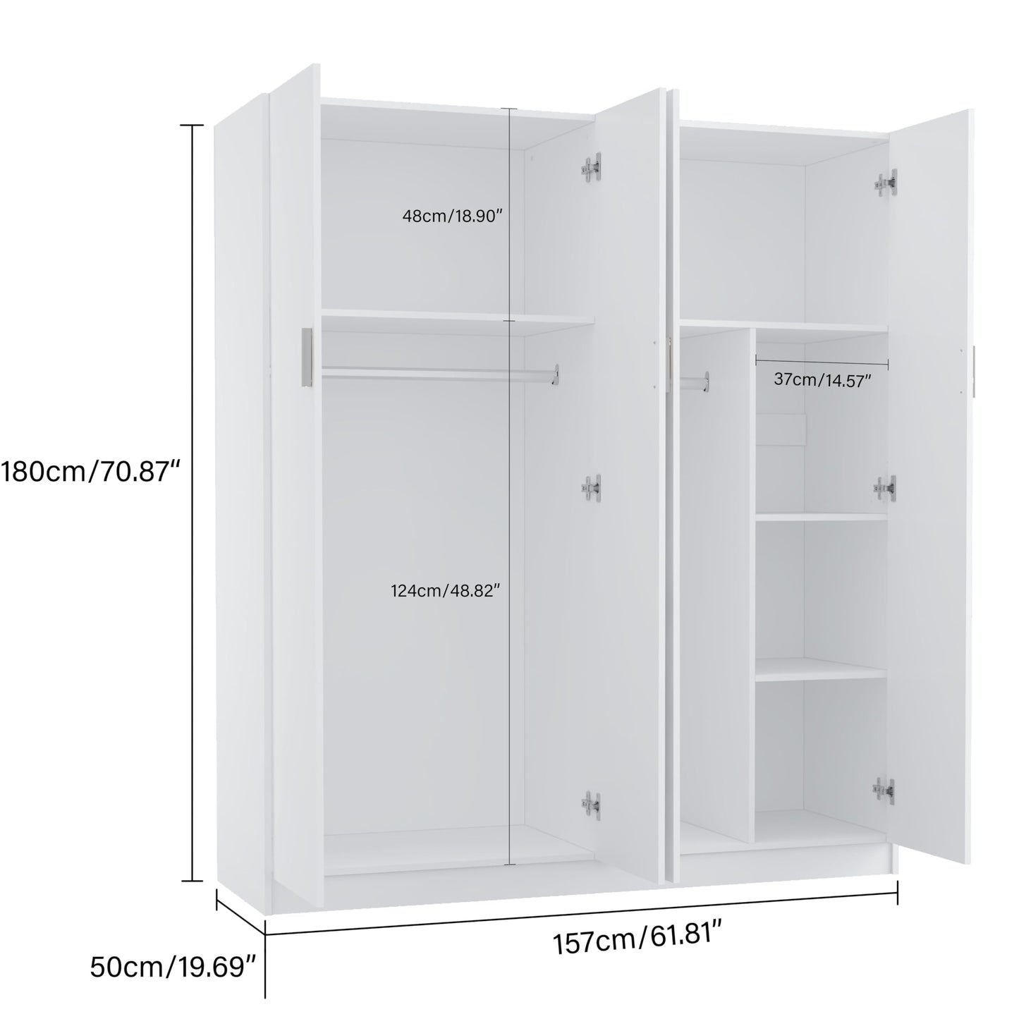 Panana Large Wardrobe Closet with Storage Shelves, 4 Door Armoires Wardrobe with 5 Shelves and 2 Hanging Rails for Bedroom