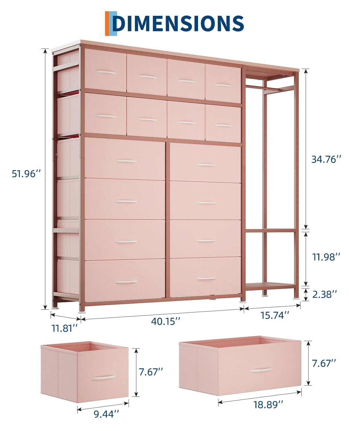 Jojoka Wardrobe Closet, Clothes Rack with 16 Fabric Drawers, Portable Closet Wardrobe with 2 Shelves and Hanging Rod, Heavy Duty Garment Rack, Storage Organizer