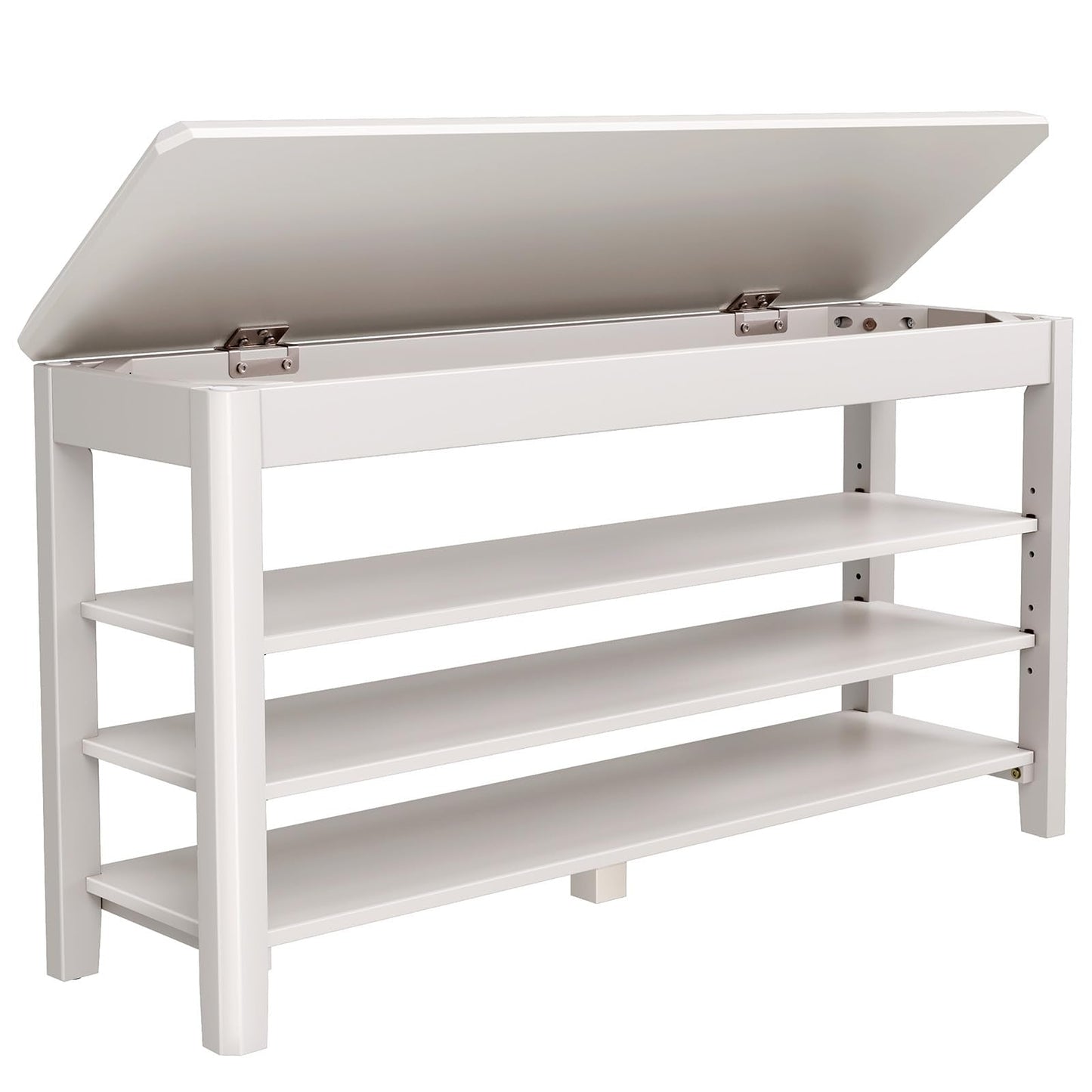 IUNVR Shoe Rack Bench Seat Rubberwood 3-Tier Wooden Storage Bench 550lbs Compact Mid-Century Modern Design for Entryway, Hallway, Closet, Front Door Entrance, Foyer