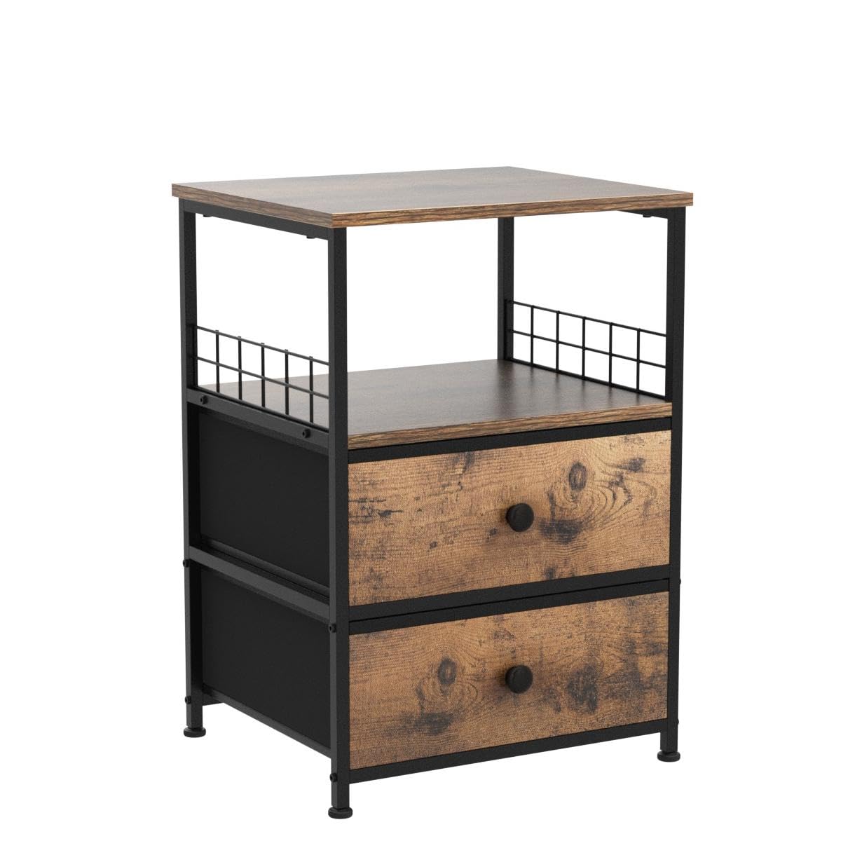 Nightstand Set of 2, 17.8"W Bedside Table with Fabric Drawers and Open Wood Shelf Storage, Safety Netting on 2 Sides of Bedside Table,Night Stand for Bedroom,Closet, Hallway, Dorm, Rustic Brown
