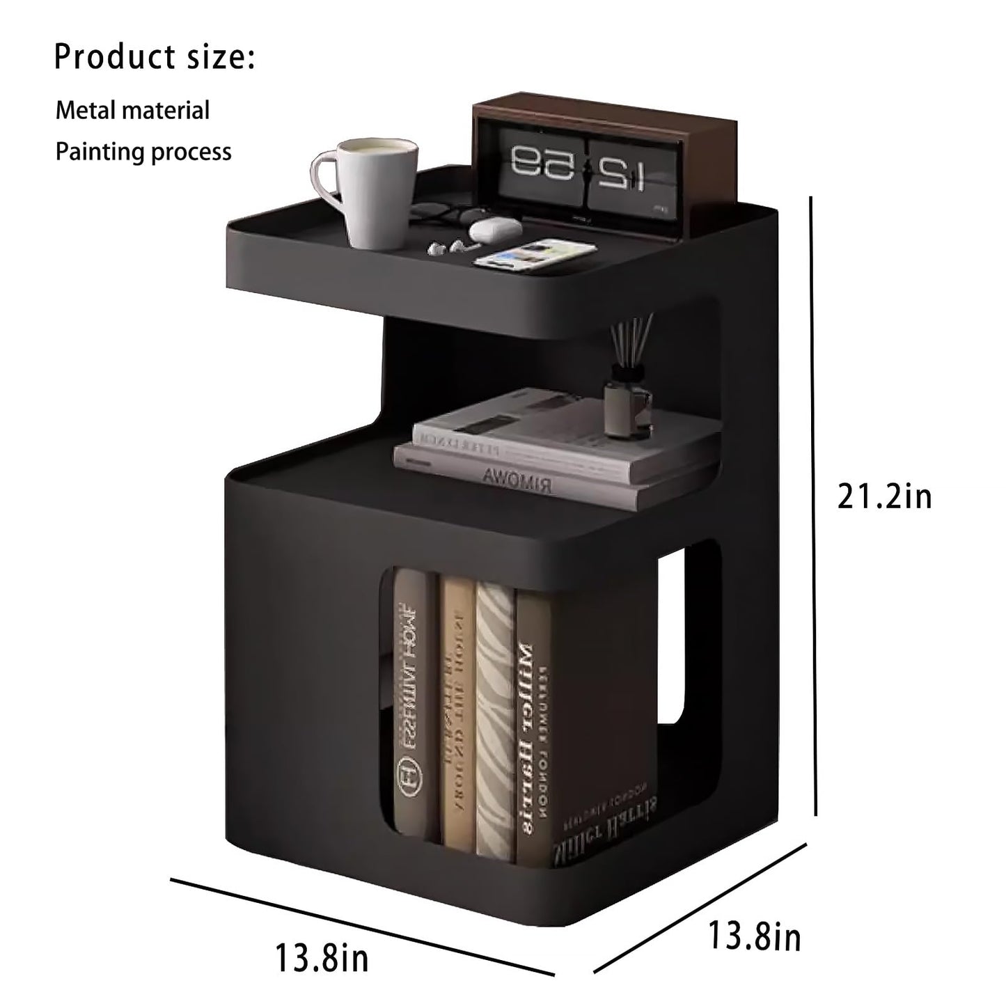 BUZUEY Side Table,Modern end Table,Metal Black nightstand,Bedside Table,3-Tier Accent Table with Storage for Bedroom,Living Room,Small Space,Couch.No Assembly Required
