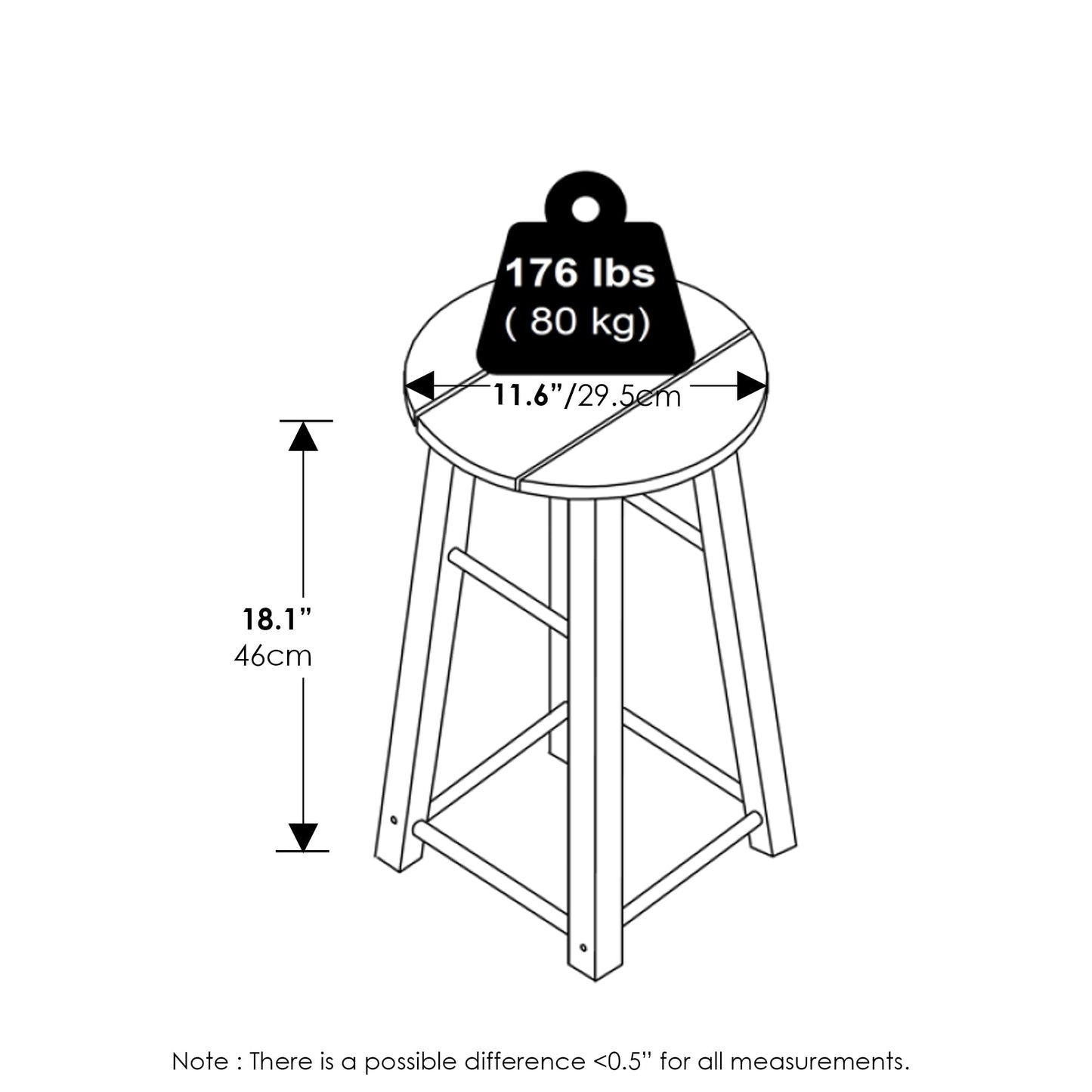 Furinno Tioman Outdoor Hardwood 18 Bar Stool in Teak Oil, Set of 2, Natural