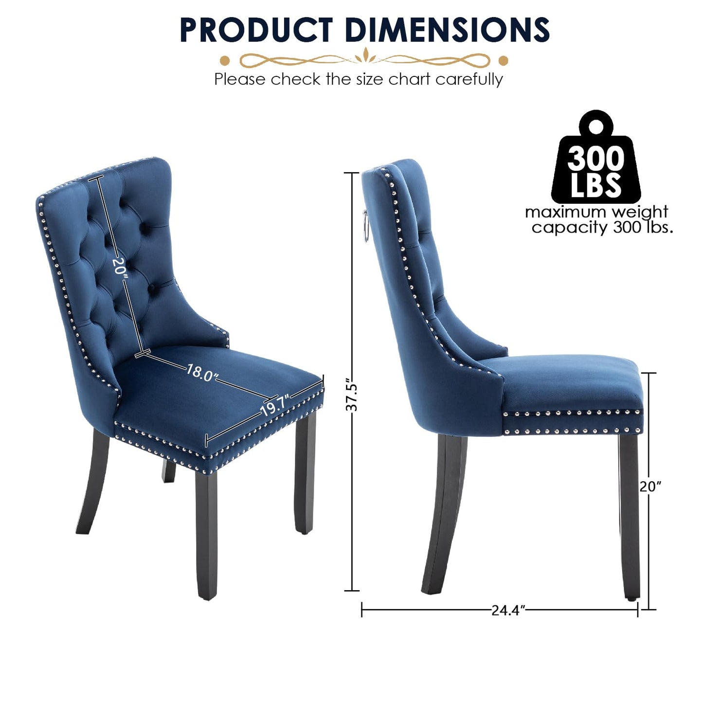Kiztir Velvet Dining Chairs Set of 6, Upholstered Dining Room Chairs with Ring Pull Trim and Button Back, Luxury Tufted Dining Chairs for Living Room, Bedroom, Kitchen (Blue)