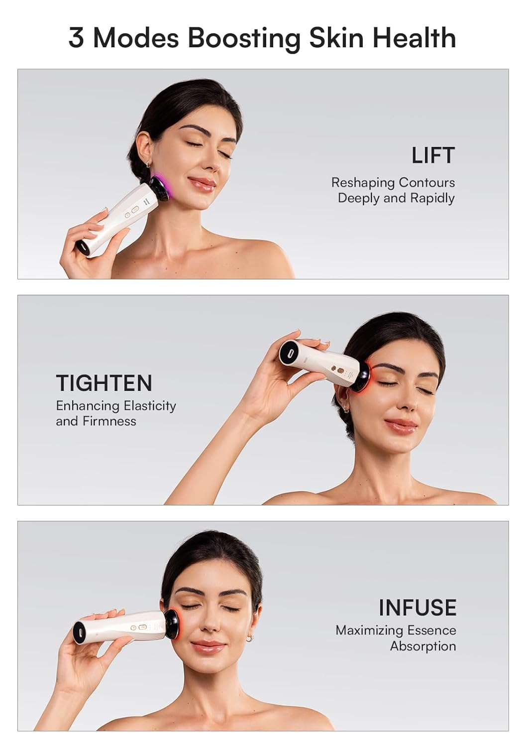 INIA 3-in-1 Red Light Therapy for Face and Neck, Skin Tightening Device True Beauty Glow Facial Massager for Skin Care, Effective Wrinkle Reduction Anti-Aging with Lifting, Tightening, Infusing
