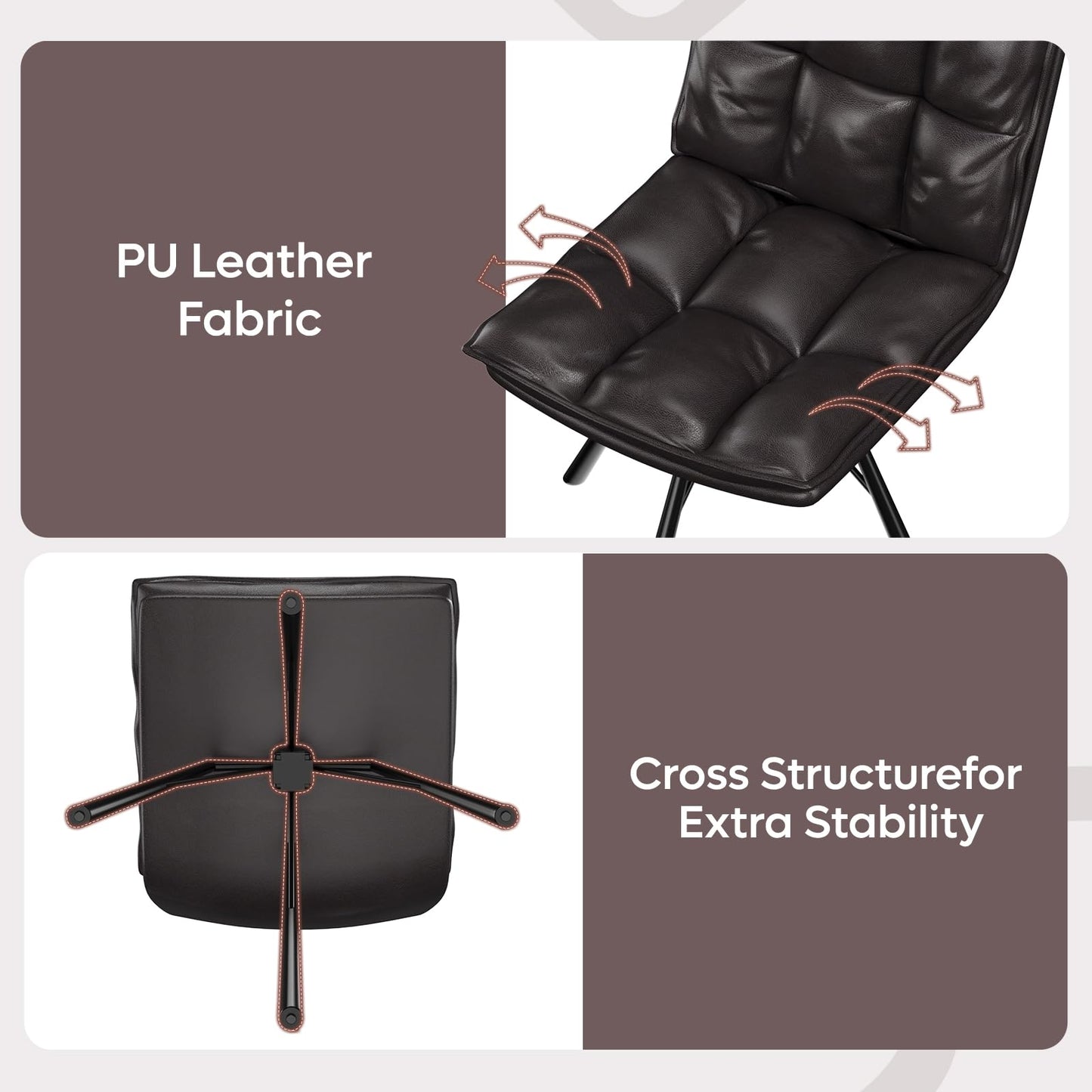 Bestier Home Office Chairs Set of 2, Modern Accent Chair with Metal Legs, Comfortable Upholstered PU Leather Chairs for Bedroom Dining Living Room Chairs, Dark Brown