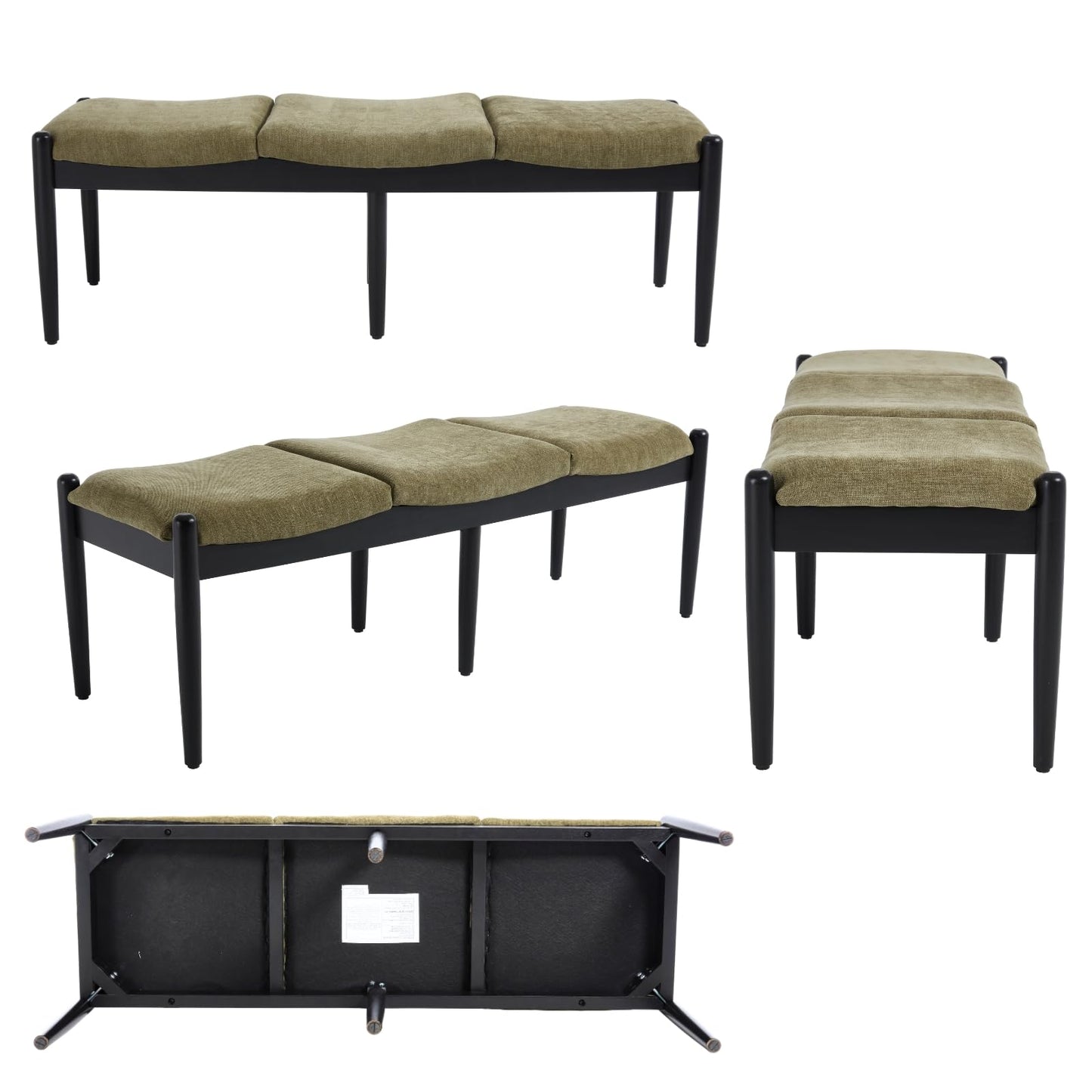 DUOMAY 55'' Modern Ottoman Bench, Chenille Upholstered Entryway Bench Bedroom Bench with Wood Legs, End of Bed Bench for Bedroom, Living Room, Corners, Kitchen, Green