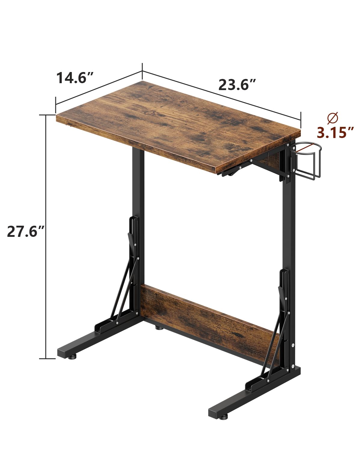 Tatub 24" Folding TV Tray Table, Foldable C Shaped End Table for Couch, TV Dinner Tray with Cup Holder, Small Sofa-Side Laptop Desk for Living Room Bedroom, Classic Brown