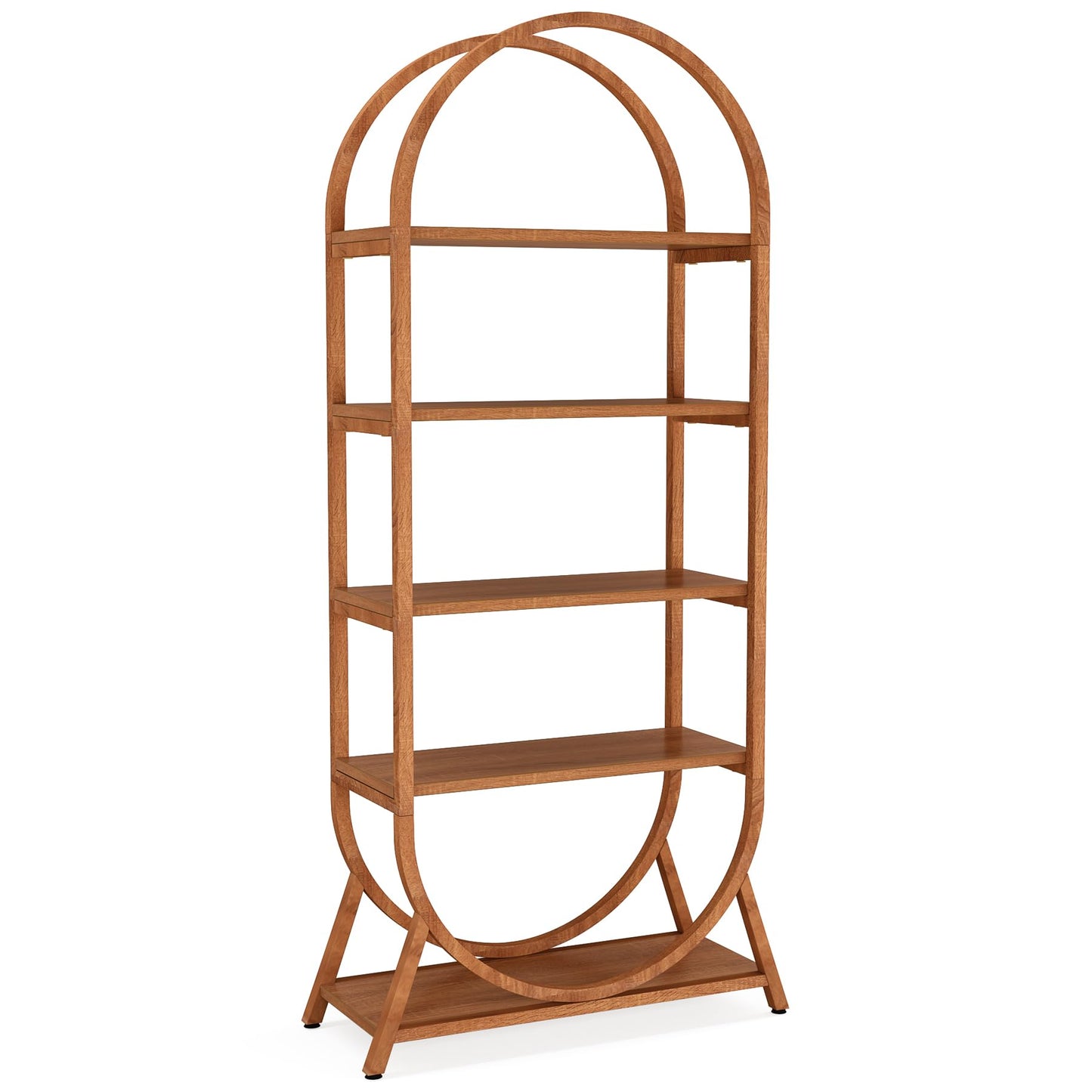 Tribesigns 5-Tier Open Bookshelf, 70.8" Tall Arched Bookcase, Modern Brown Storage Bookshelves, Freestanding Display Rack Shelving Unit for Office, Bedroom, Living Room, Easy Assembly