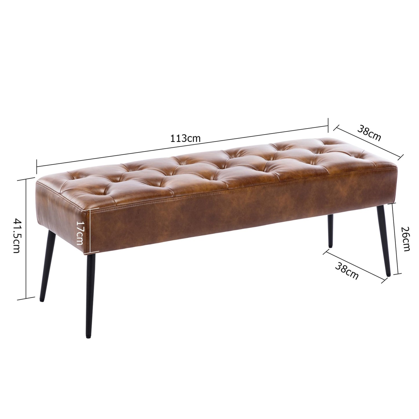 DUHOME Button-Tufted Ottoman Bench, Upholstered Bedroom Benches Leather Footrest Stool Accent Bench for Entryway Dining Room Living Room Bedroom End of Bed, Yellowish Brown