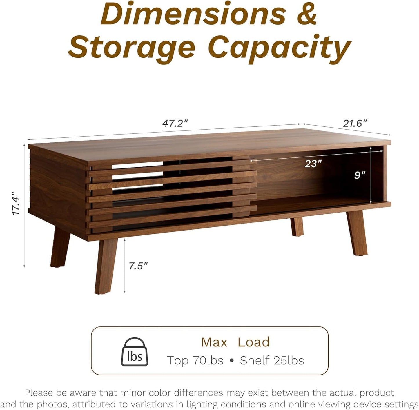 MAISONARIA Living Room Table Sets of 2, Mid Century Coffee Table & Dresser TV Stand, Sliding Door Coffee Table with Storage, Modern TV Stand for Bedroom, Living Room (Walnut)