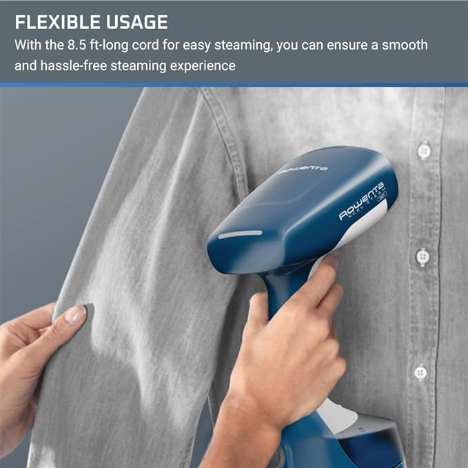 Rowenta, Steamer for Clothes, X-Cel Easy Steam Handheld Steamer, 15 Second Heatup, 5 Ounce Capacity, 1400 Watts, Portable, Ironing, Travel Must Have, Blue Clothes Steamer, DR7130