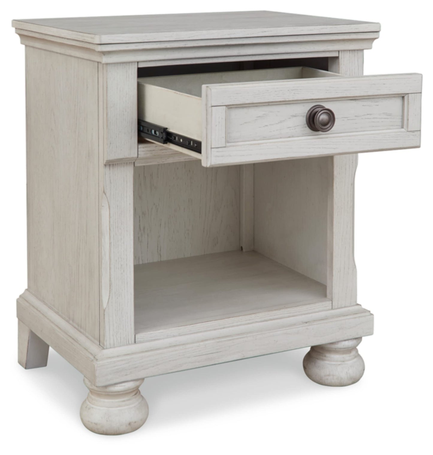 Signature Design by Ashley Robbinsdale Coastal 1-Drawer Nightstand with Cubby Storage, 26.75" Tall, White