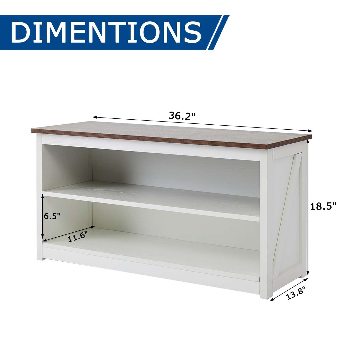 Entryway Bench with Shoe Storage, 2-Tier Shoe Shelf Organizer for Entryway, Wooden Shoe Rack for Home, Living Room, Hallway, White