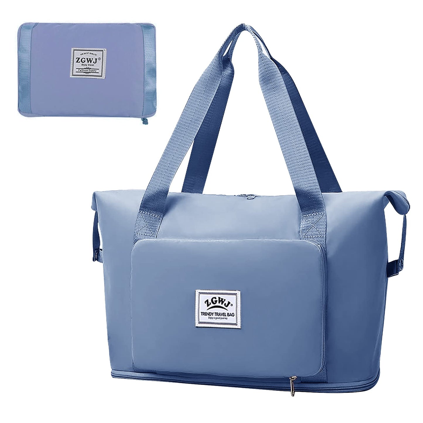 ZGWJ Travel Duffel Tote Bag,Waterproof Shoulder Weekender Bag For Women and Men Swim Sports Travel Gym Bag，Foldable and expandable bag Lightweight and easy Carry on Blue