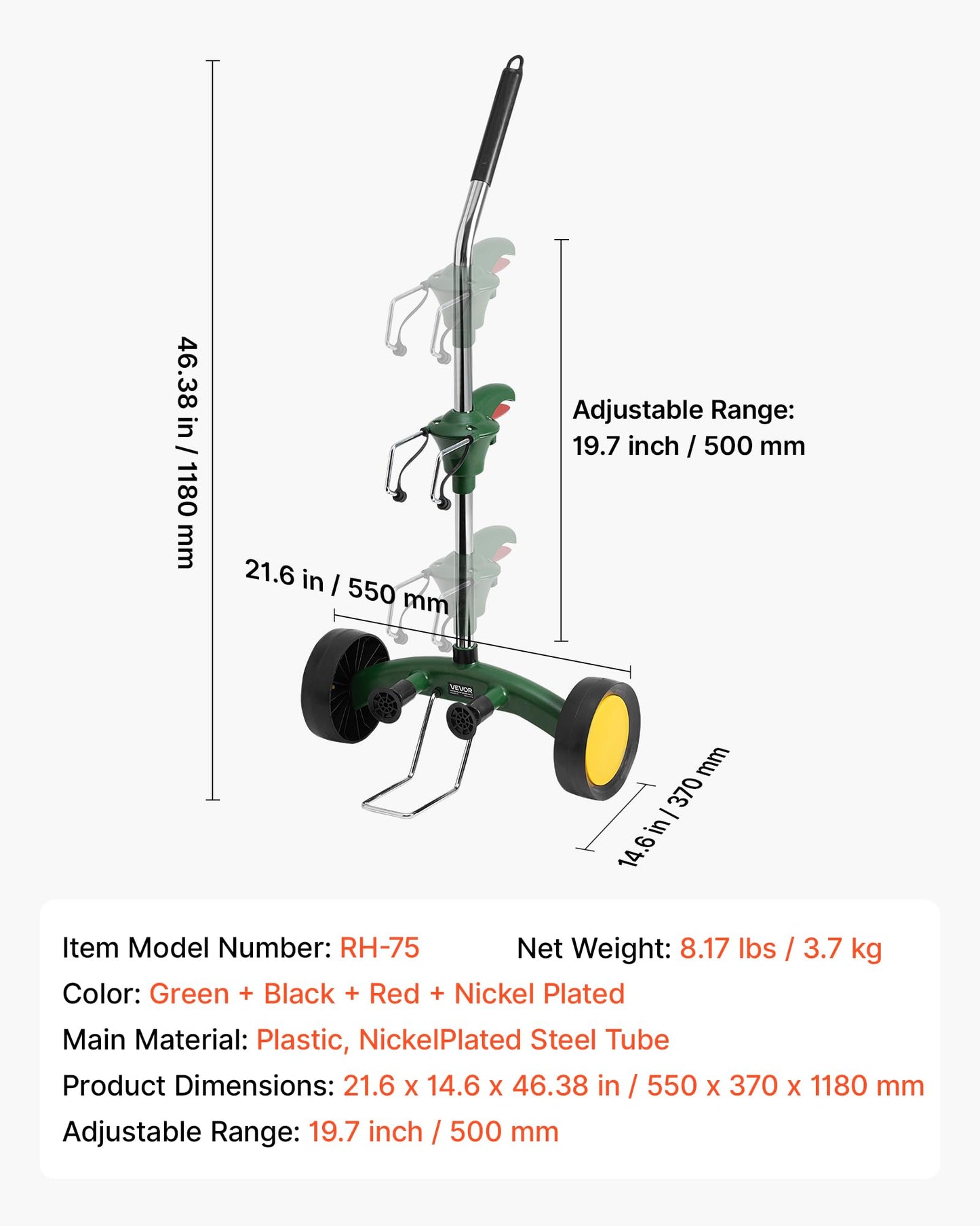 VEVOR Garden Pot Mover, Heavy Duty Plant Dolly Cart with Adjustable Grabbing Arm, Max 143 LBS Weight Capacity, Potted Plant Mover Dolly with Suction Cup and Secure Lock, Fits for Indoor & Outdoor Use