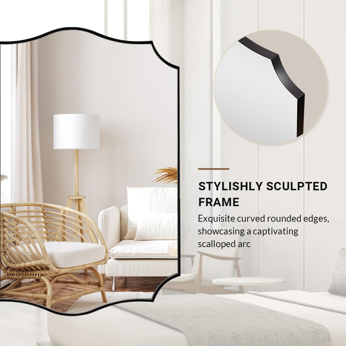 ANDY STAR Black Bathroom Vanity Mirror, 22x30 Irregular Wall Mirror, Scalloped Wall Mirror in Stainless Steel Metal Frame, Asymmetrical Mirror for Bathroom, Bedroom, Living Room, Mantel