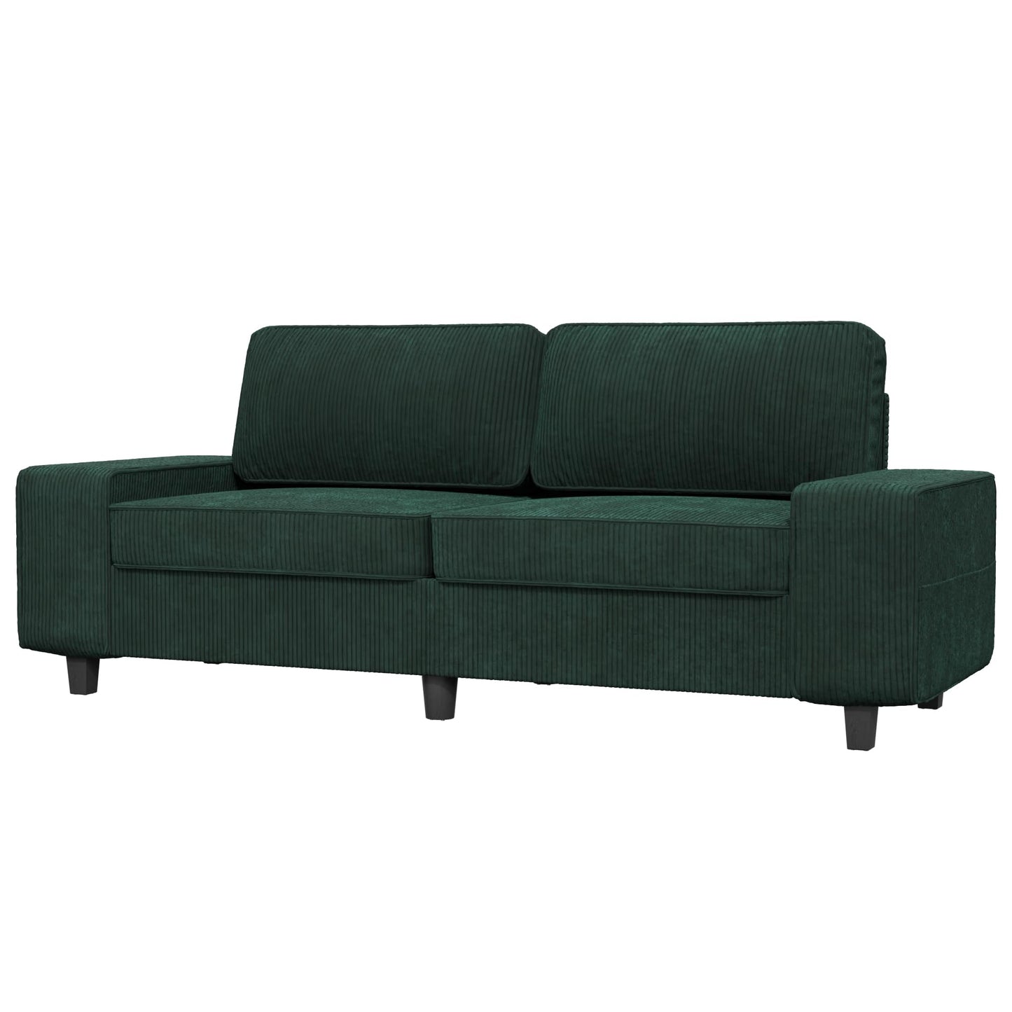 MeetLeisure 84" Corduroy Loveseat Couch, 3 Seater Retro Sofa with 4 Side Pockets, Removable and Washable Cushions, Mid Century Modern, Living Room, Apartment, Office (Green)