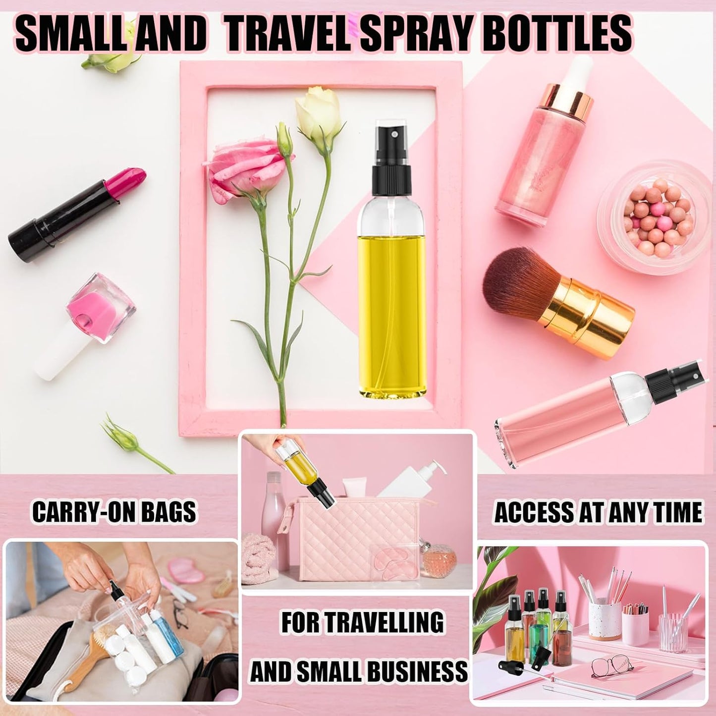 EVANCENT 50Pack 4oz Spray Bottles Plastic, 120ml Small Spray Bottle Bulk Black Fine Mist Sprayer, Portable Empty Refillable Containers Cosmetic Bottles for Plants, Cleaning, Misting & Skin Care