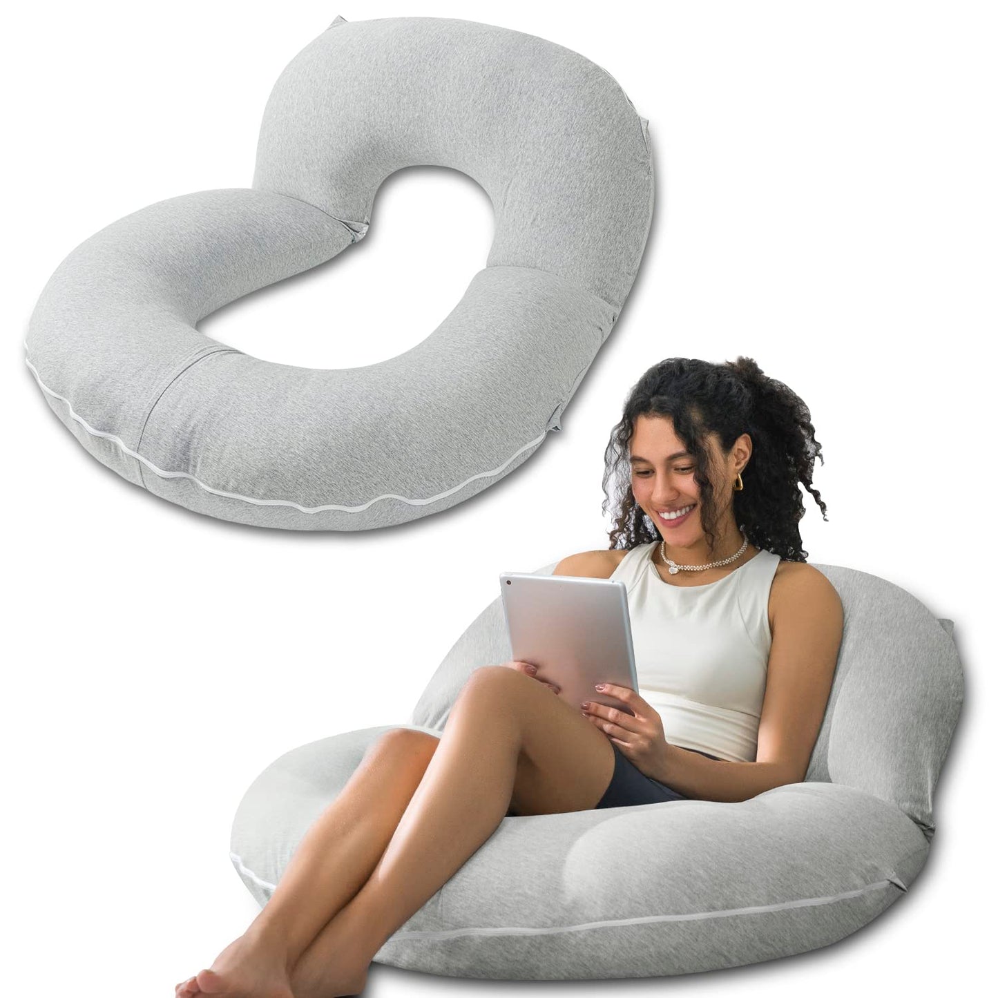 INSEN Reading Pillow, Back Pillow for Sitting in Bed for Reading, Nurse & Relax, Reading Pillow for Adults, Moms & Kids, Sit Up Pillow for Bed, Grey Jersey