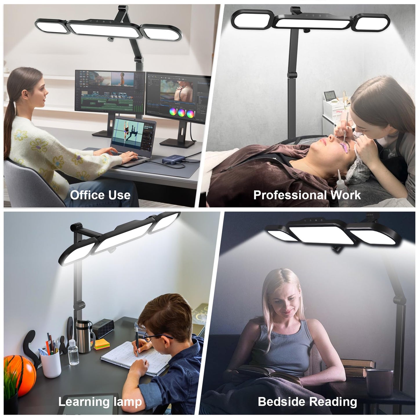 NUERPO LED Desk Lamp with Clamp,Adjustable Swing Arm Desks Lamps for Home Office,Dimmable Tempering Eye Care Desk Light Bright Modern Led Table Lamp for Nail Tech Archite (3 Section Swing Arm)