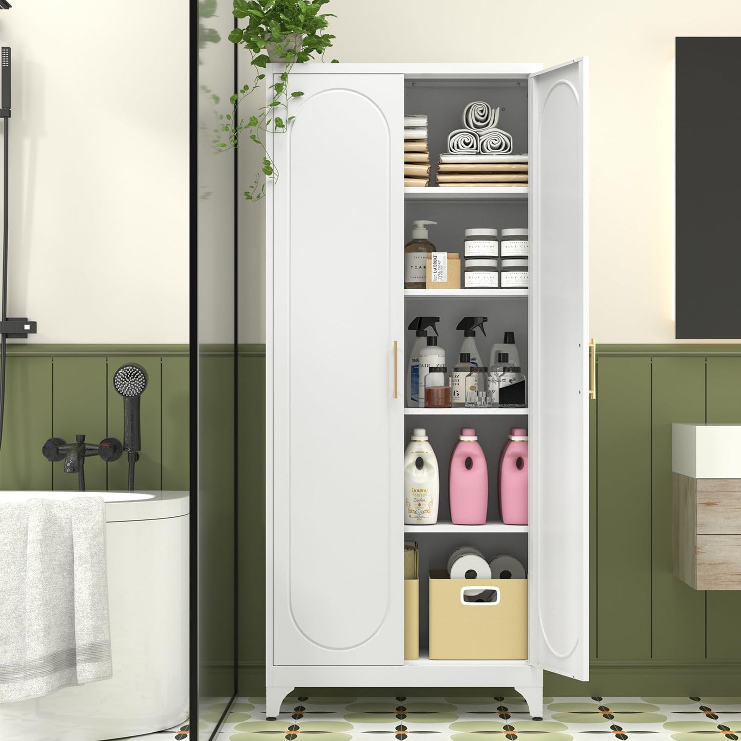 Polup Metal Storage Cabinet with Doors and Shelves, 71 Inch Tall Kitchen Pantry Cabinet, Pantry Cabinets for Kitchen Storage, Freestanding Cupboard for Living, Dining Room, White, Assembly Required