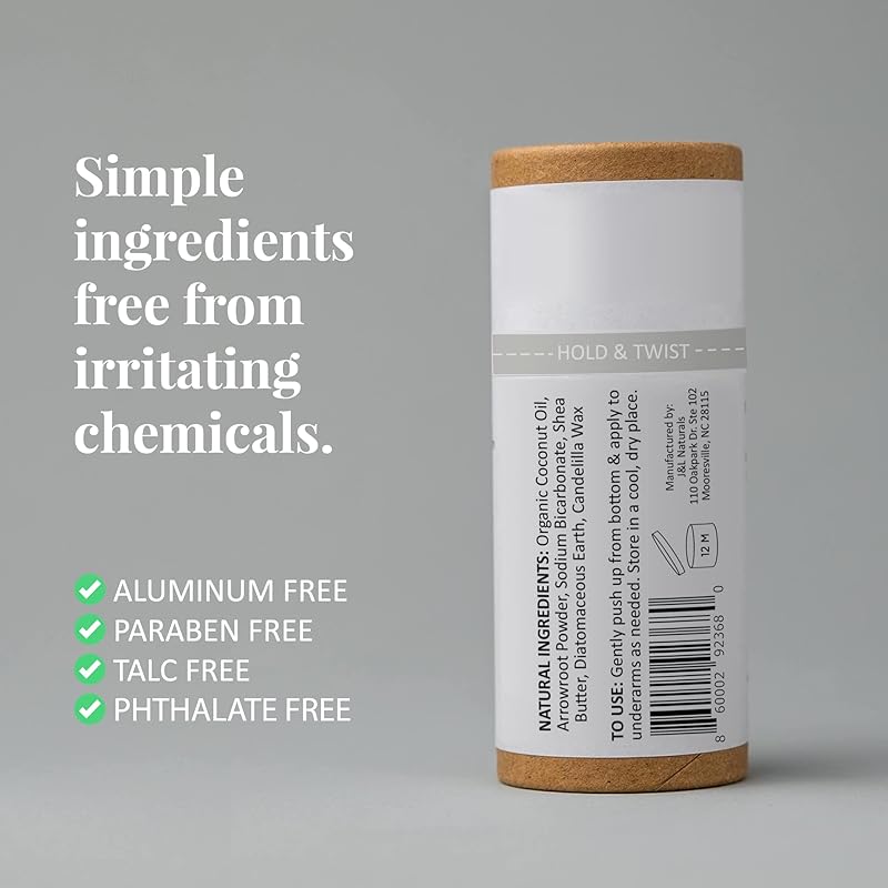 J&L Naturals Aluminum Free Deodorant for Men & Women | 100% Natural Ingredients With Coconut Oil, Shea Butter, & Essential Oils | Sustainable, Eco-Friendly (Naked (Unscented), 3.0 Oz (Pack of 2))